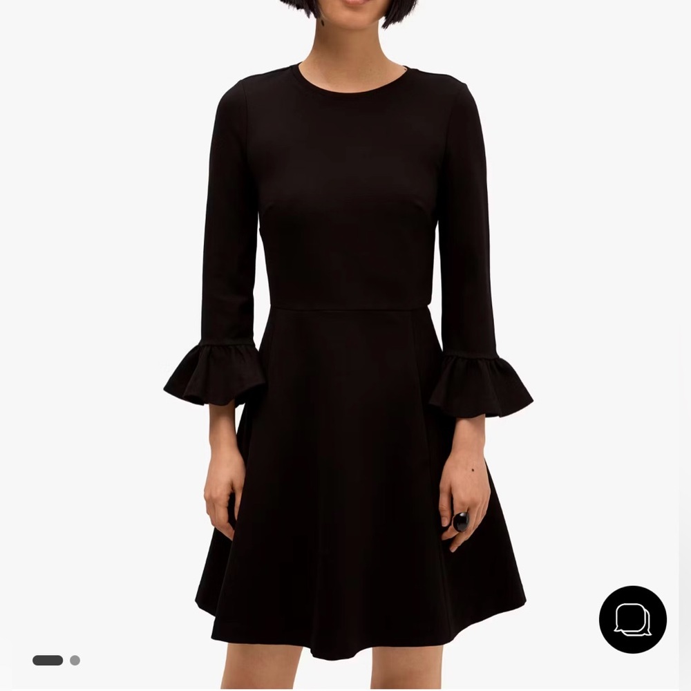 Kate Spade Broome Street Black Ponte Fit & Flare Dress Bell Sleeve S Small 4 6